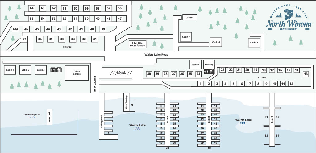 North Winona Beach Resort illustrated site map for guests